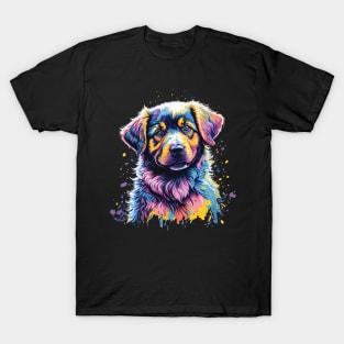 Hovawart Puppy Portrait Colorful Splash Art Hovawart Dog T-Shirt